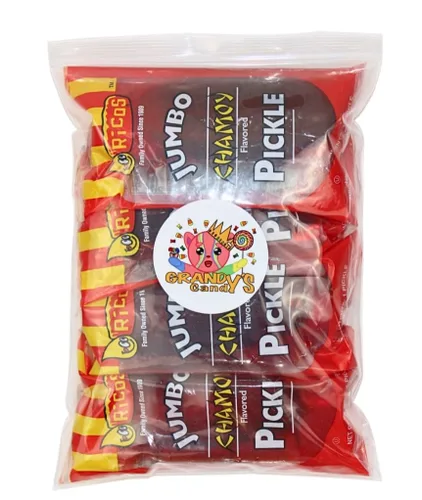 Vista 2 de Chamoy Pickle Pouch – Jumbo Dill Pickle Flavored-Grandys Candys Empaquetado individualmente para una frescura audaz y picante para antojos sobre