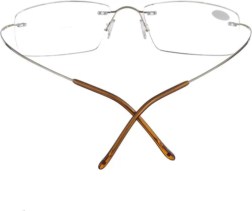 Vista 3 de Jcerki Lentes de lectura bifocales de aleación de titanio súper ligeros, para hombres y mujeres, lentes de lectura sin montura + estuche para lentes