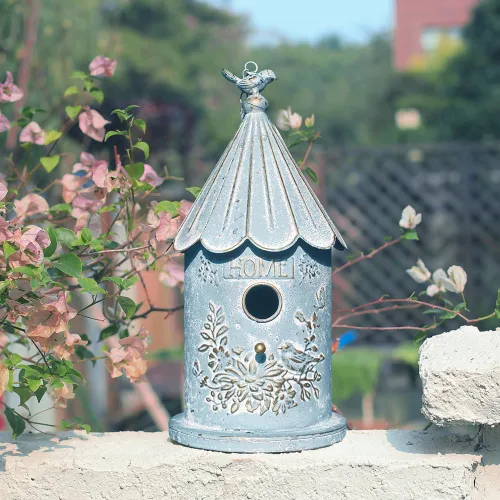Vista 3 de Casas de pájaros colgantes de metal para exteriores, casitas de pájaros para exteriores, nido de pájaros único para pájaros azules, pajarillos