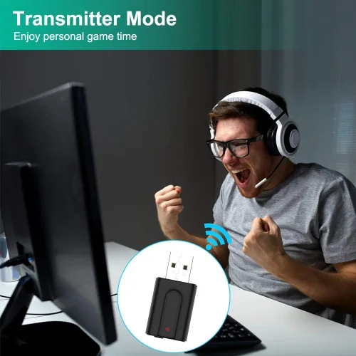 Vista 3 de Adaptador receptor transmisor Bluetooth 5.0, transmisor de audio inalámbrico portátil de 0.138 in, dongle para TV/PC/auriculares/estéreo