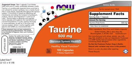 Vista 2 de NOW Foods Taurina 500 mg Caps, 2 pk
