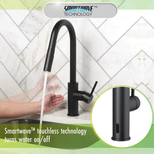Vista 6 de Homewerks 55-K821S-MB-T - Pulverizador desplegable para grifo de cocina sin contacto manos libres, simple, instalación de 2, 3 o 4 agujeros, negro