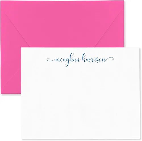 Vista 14 de Tarjetas de notas estacionarias personalizadas y sobres para mujeres con nombre en letra cursiva minúscula, elija colores de tinta y sobres