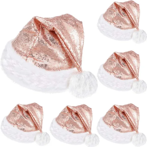 Vista 8 de SATINIOR 2 piezas de sombrero de Papá Noel de lentejuelas para adultos, unisex, gorro de Navidad con forro y ala de felpa para mujeres y hombres