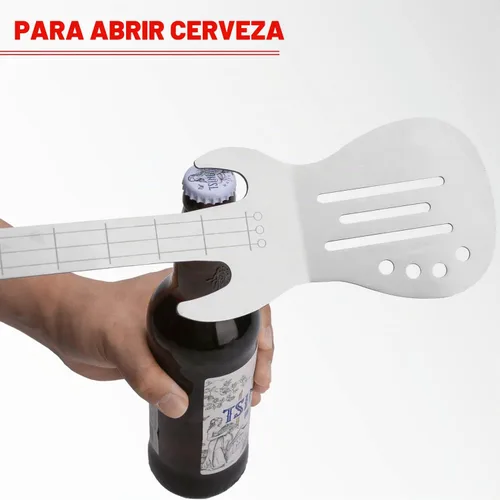 Vista 7 de Rock Guitar Style - Juego de herramientas de barbacoa de acero inoxidable resistente, 2 piezas, espátula y pinzas con mango de madera