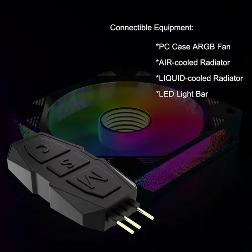 Vista 3 de DS Mini ARGB Kit de controlador de ventiladores de PC con función de juego uno a uno para ventiladores RGB de carcasa de computadora, disipador