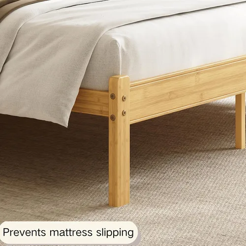Vista 6 de Base de cama de tamaño matrimonial de 14 pulgadas de bambú con cabecera de almacenamiento, marcos de cama sólidos, soporte de listones de metal