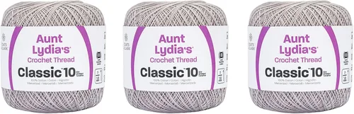 Vista 24 de Aunt Lydia Classic Crochet - 3 unidades de 350y/1,049.9 ft - Natural Tamaño 10 3 capas 100% algodón mercerizado hilo de ganchillo para tapetes