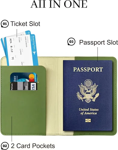Vista 4 de Soporte para pasaporte para artículos esenciales de viaje, funda de pasaporte con bloqueo RFID para accesorios de viaje, cartera de viaje