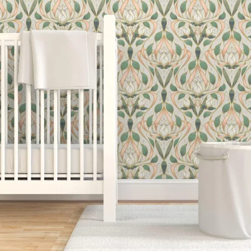 Vista 6 de Papel tapiz para despegar y pegar, diseño Art Nouveau Blossom Floral Nature Blossoms Elegante papel pintado extraíble personalizado por Spoonflower