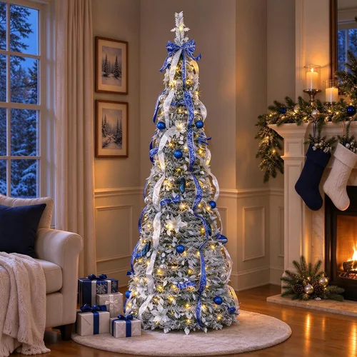 Vista 10 de Árbol de Navidad desplegable de 7 pies con luces, árbol de Navidad plegable preiluminado con 170 luces blancas cálidas y 8 modos intermitentes Verde