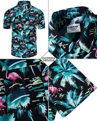 Vista 98 de TUNEVUSE Conjunto de camisas y pantalones cortos hawaianos para hombre, 2 piezas, trajes de playa con estampado de flores, traje tropical de verano