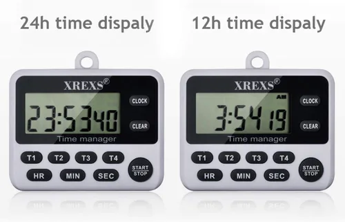 Vista 5 de XREXS Reloj digital de temporizador de cocina de 4 canales con pantalla LCD grande, 4 grupos de temporizador simultáneo de cuenta regresiva