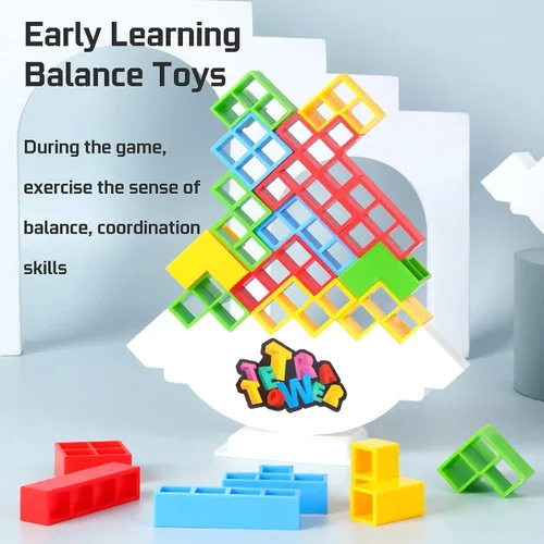 Vista 6 de 50 Piezas Juegos de Mesa para Niños y Adultos Torre Tetra Juguetes de Equilibrio y Apilamiento Perfectos para Juegos Familiares, Fiestas, Viajes