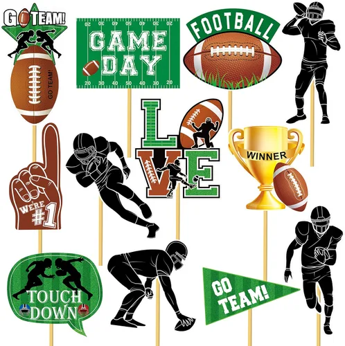 Vista 2 de 24 piezas de centros de mesa de fútbol para fiesta de fútbol, decoración de mesa de rugby para el día del juego, fútbol, touchdown, fiesta, tema
