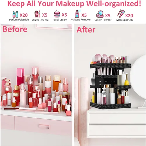 Vista 6 de Organizador de maquillaje giratorio, vitrina de cosméticos de gran capacidad, organizador acrílico para el cuidado de la piel con soporte