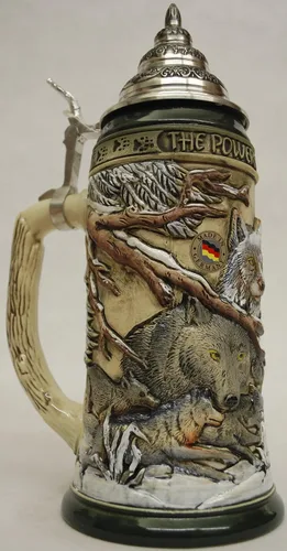 Vista 2 de Cerveza Alemana Stein el poder del lobo Pack Relief Stein jarra de 0,75 litros, taza de cerveza KI 955 0,75L