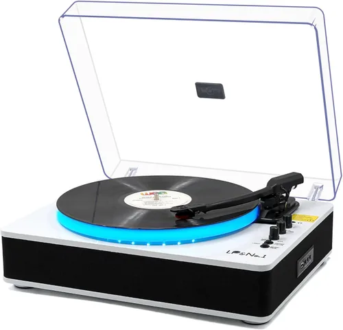 Vista 8 de LP&No.1 - Tocadiscos con altavoces estéreo incorporados, control LED, tocadiscos de vinilo de 3 velocidades con transmisión por correa