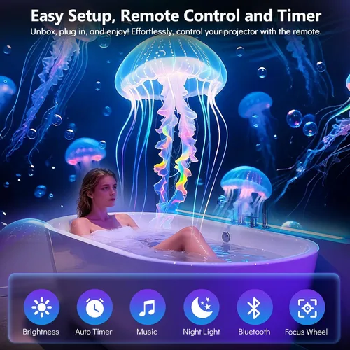 Vista 5 de Rossetta Proyector de galaxia 3D, proyector de planetario focal ajustable de 60 escenas con altavoz Bluetooth, temporizador y control remoto