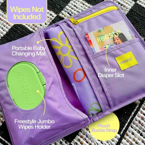 Vista 2 de Freestyle Cambiador de pañales portátil Cambiador de bebé plegable e impermeable con elegante bolsa de toallitas húmedas Cambiador de viaje
