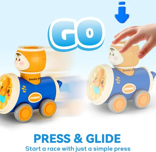 Vista 2 de iPlay, iLearn Press to Go - Juego de juguetes de coche para niños pequeños de 1 a 3 años, coches de carreras de fricción para bebés, juego