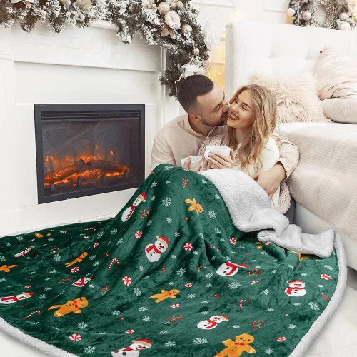 Vista 3 de PAVILIA Premium Manta de vellón sherpa de Navidad regalo de decoración navideña, afelpada, cálida y acogedora, de microfibra y reversible, para Pan