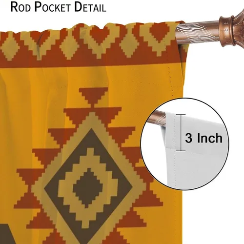 Vista 192 de Cortinas con patrón geométrico tribal, estilo suroeste, azteca, rústico, occidental, nativo americano, opacas, con bolsillo para barra, decoración
