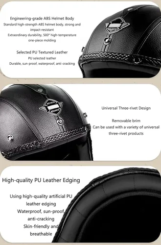 Vista 5 de Casco retro de motocicleta con Bluetooth, casco de cuero Jet con gafas personalizadas, medio casco de motocicleta 3/4 aprobado por DOT, casco