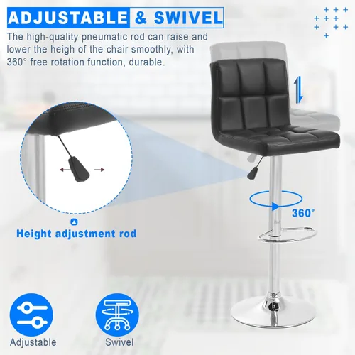 Vista 6 de Silla de bar, taburete giratorio ajustable de piel sintética, silla de comedor giratoria hidráulica con reposabrazos, sillas modernas de altura