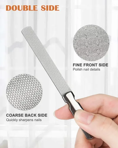 Vista 7 de FVION Limas de uñas de metal profesionales, 2 piezas, doble cara, acero inoxidable, grano grueso y fino, juego de herramientas de manicura y pedicura