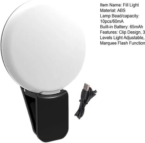 Vista 8 de Luz LED para selfie con clip, 3 niveles de luz ajustable, iluminación flash USB recargable para selfies, grabación de video, maquillaje rosa