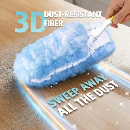 Vista 3 de Recambio de plumero para plumero Swiffer, 100 repuestos de plumero resistentes de 2 lados de 360°, 6 microfibras, plumeros desechables