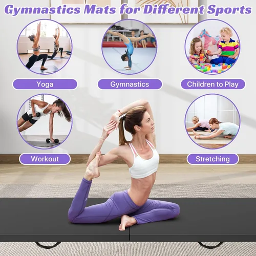 Vista 6 de BLKMTY Gymnastics Mats, Folding Exercise Mat Gym Yoga Aerobics Fitness Mats Kids' Gymnastics Tumbling Mat with Carrying Handles for Home Gym