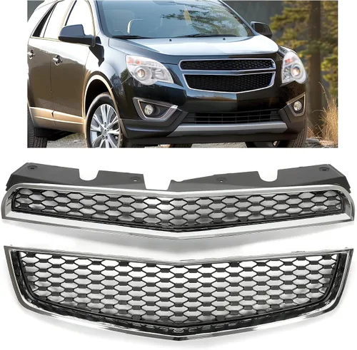 Vista 11 de KUAFU Rejilla delantera inferior compatible con 2010-2015 Chevy Chevrolet Equinox, reemplazo para 25798747 GM1200621, moldura cromada + rejilla