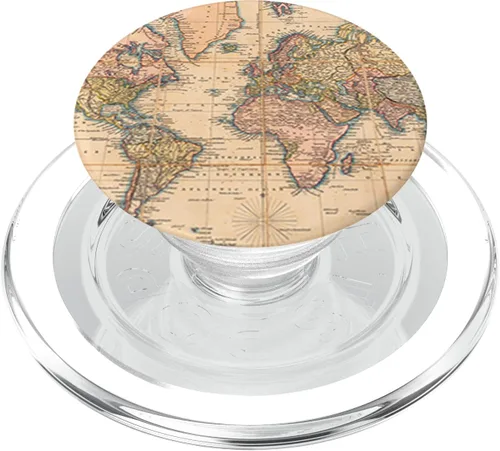 Vista 8 de PopSockets - Fondo de viaje para teléfono y tableta, diseño de mapa del mundo vintage, Negro