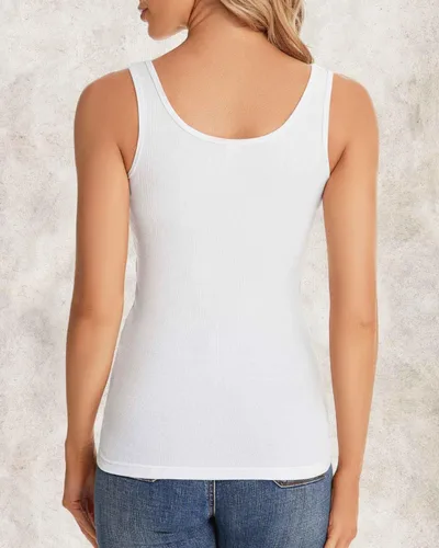 Vista 4 de RASPBERRY PUDDING Camiseta sin mangas acanalada de verano para mujer, camisetas básicas sin mangas, ajustadas, cuello redondo, casual, color liso