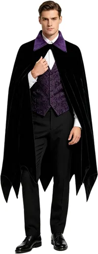 Vista 3 de Capa de vampiro, capa de terciopelo negro con cuello para disfraz Negro y púrpura