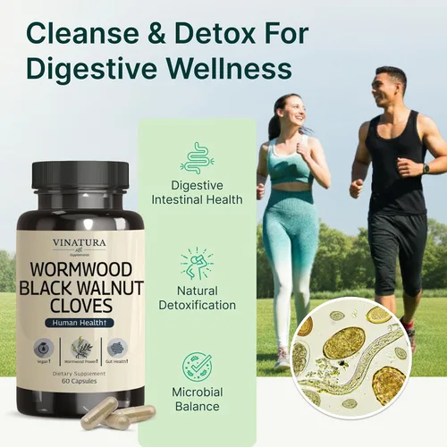 Vista 4 de VINATURA Cápsulas de clavo de nogal negro de ajenjo, fórmula de limpieza, desintoxicación, protector intestinal para humanos, con hierba de ajenjo
