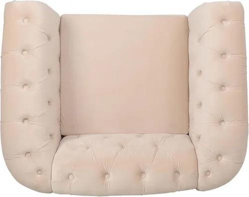 Vista 3 de LEVNARY Sillón Chesterfield de Terciopelo, Sillón Individual de Estilo Moderno de Mediados del Siglo con Respaldo de Botones y Decoración con Beige