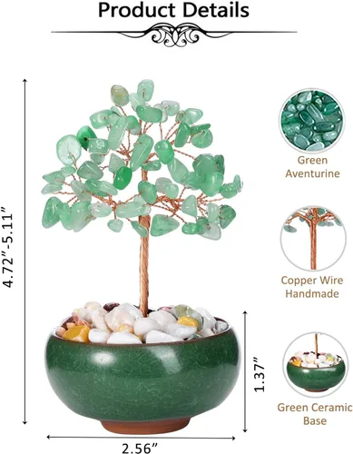 Vista 6 de Top Plaza Árbol de cristal curativo de aventurina verde, piedra preciosa natural, árbol bonsái de cristal Feng Shui, oficina en casa
