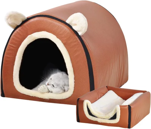 Vista 52 de Cama para gato o cama para perro, 2 formas de uso, casa de mascotas para interior con alfombra esponjosa, cubierta extraíble y lavable, fondo Grúas
