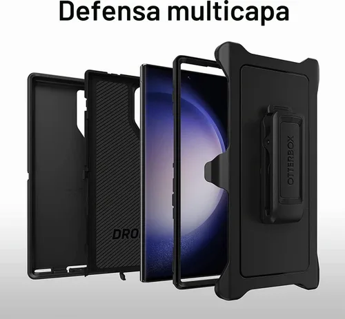 Vista 4 de OtterBox Funda para Galaxy S23 Ultra (solamente) - Serie Defender - Negro - Resistente y duradera - con protección de puerto - Incluye soporte