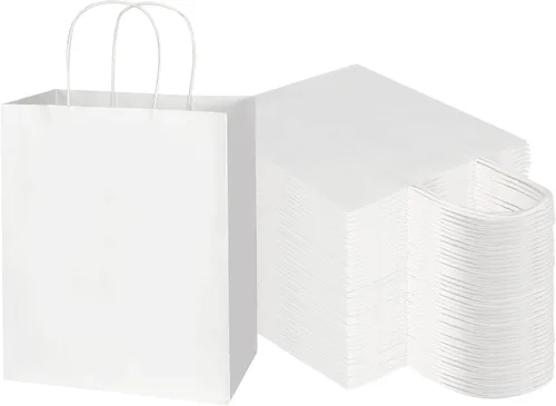 Vista 2 de Toovip Cada paquete de 100 bolsas medianas de papel kraft blanco y verde con asas a granel