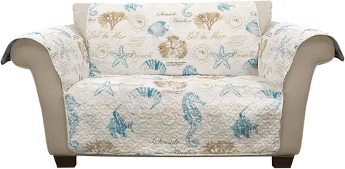 Vista 7 de Lush Decor Harbor Life Protector de muebles, sofá biplaza, 94 pulgadas de ancho x 75 pulgadas de largo, color azul y gris pardo, funda de sofá