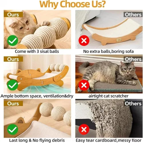 Vista 5 de Sisal - Cama rascador para gatos, tabla rascador de cartón sólido extra grande con bola de sisal, tumbona hamaca de 26.8 pulgadas para gatos