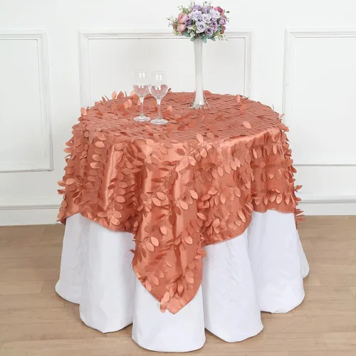 Vista 40 de TABLECLOTHSFACTORY - Mantel cuadrado de tela de tafetán de pétalos de hojas 3D de 54 pulgadas, color negro