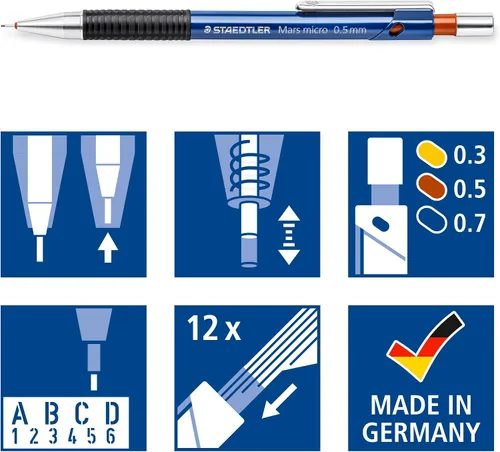 Vista 5 de STAEDTLER 7755ABK25D Mars Micro Mechanical Pencil, 0.5mm (Blíster de 1 + 12 recargas de minas HB)