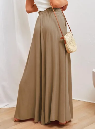 Vista 4 de Dokotoo Pantalones para mujer con cintura elástica y pierna ancha con bolsillos