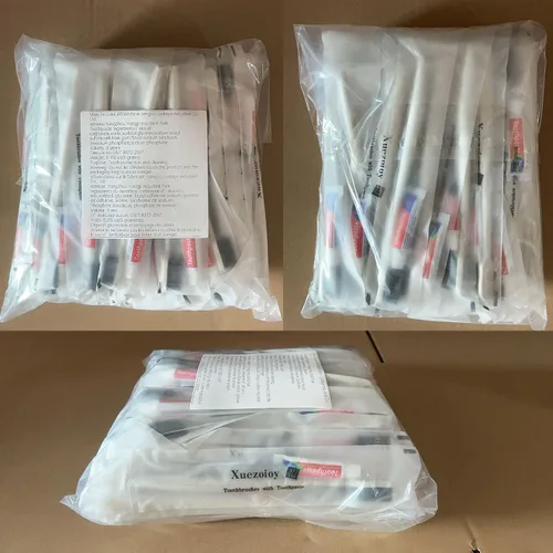 Vista 8 de Cepillos de dientes desechables con pasta de dientes, paquete de 30 cepillos de dientes desechables de albaricoque envueltos individualmente a