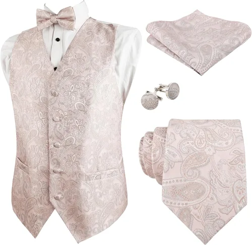 Vista 13 de Alizeal Conjunto de 4 piezas de chaleco floral con lazo y bolsillo cuadrado 185-champán